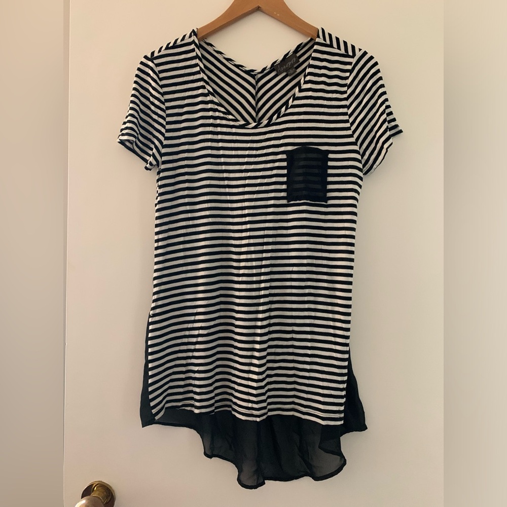 Black and white tunic top with sheer back. Size medium